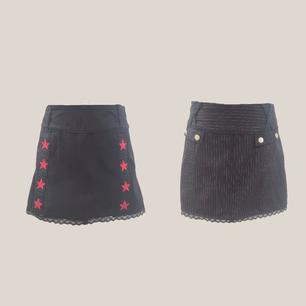 Very Rare 2 In 1 Y2K TRIPP NYC by Daang Goodman Black & Red Goth Punk Mini Skirt